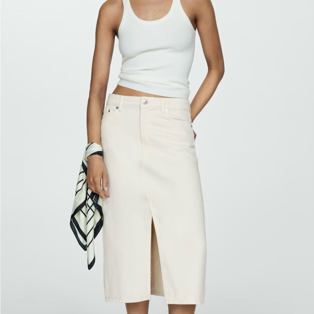 Elegant Cream Midi Skirt from Mango